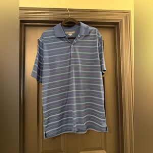Greg Norman Collection Navy and Light Blue Striped Polo